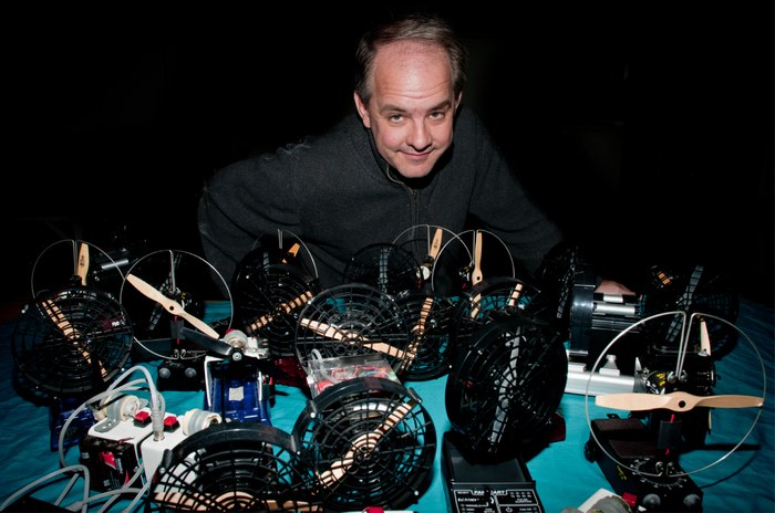 Professor Lattery with many different types of fan carts